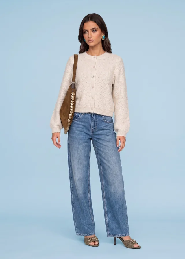 Urban Bliss Cream Wool Blend Textured Boucle Cardigan