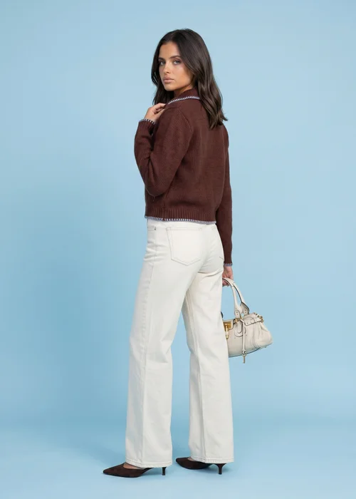 Urban Bliss Chocolate Wool Blend Contrast Cardigan - L Image 3
