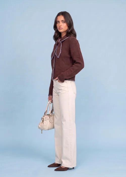 Urban Bliss Chocolate Wool Blend Contrast Cardigan - L Image 2