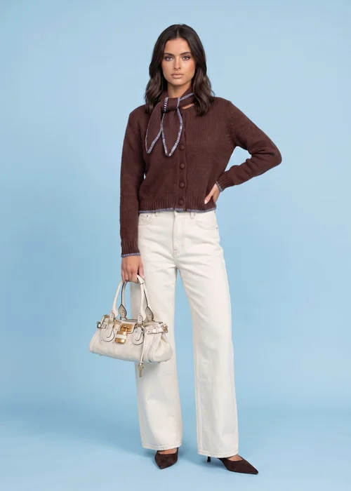 Urban Bliss Chocolate Wool Blend Contrast Cardigan - L Image 1