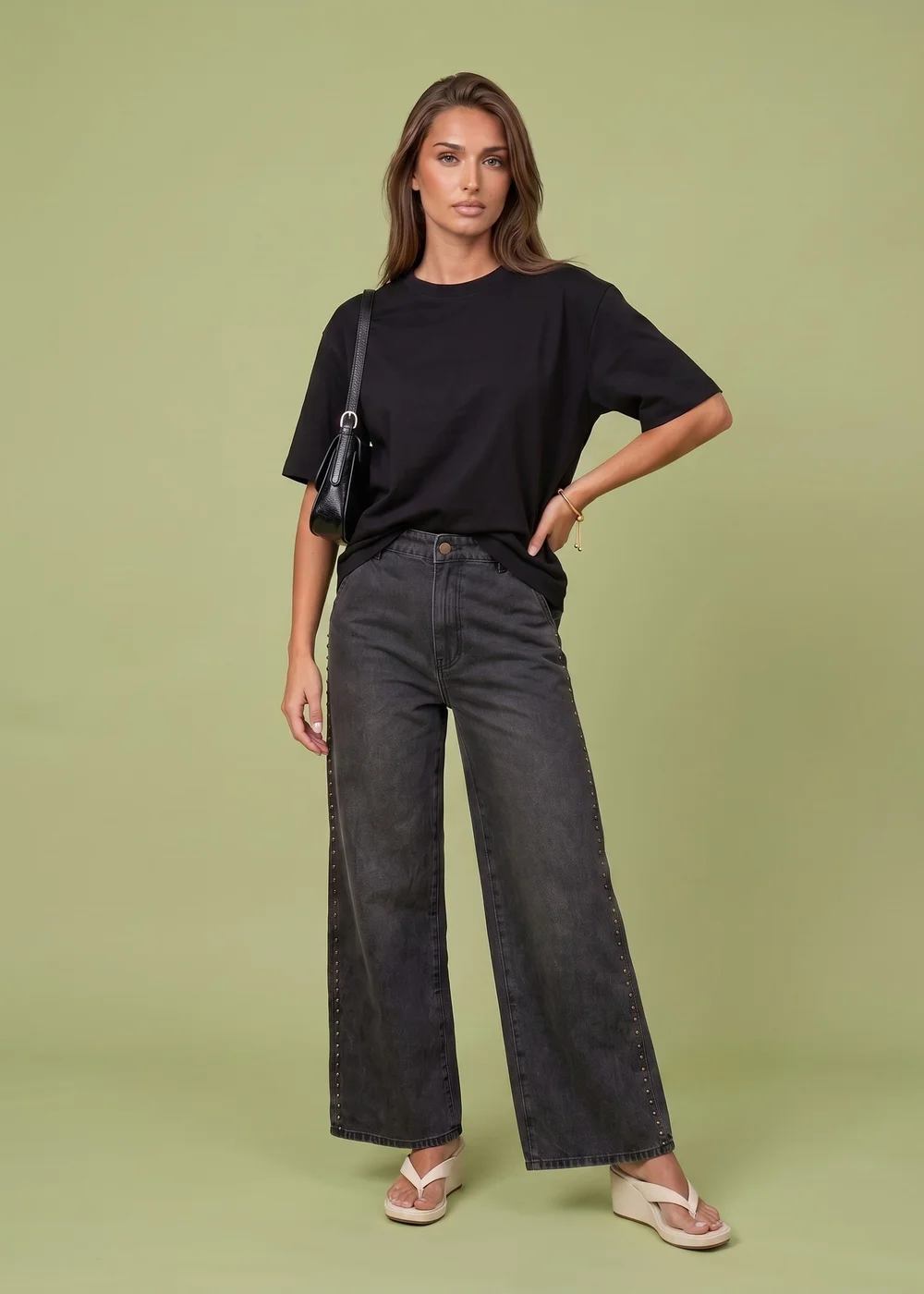 Urban Bliss Black Studded Wide Leg Jean - 12 Image 1