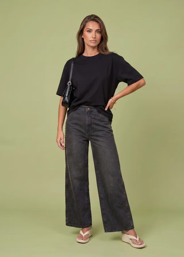 Urban Bliss Black Studded Wide Leg Jean