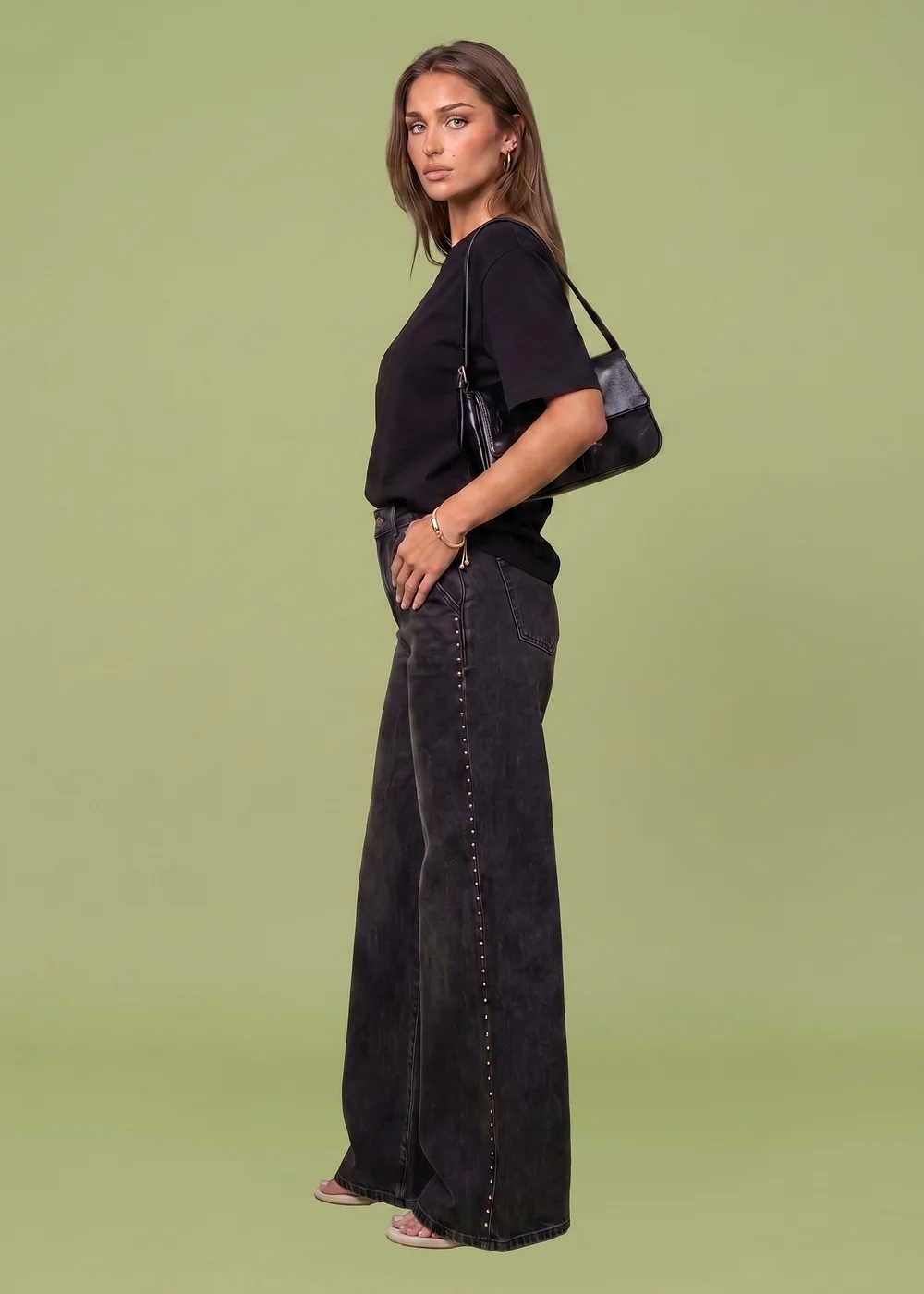Urban Bliss Black Studded Wide Leg Jean - 12 Image 2