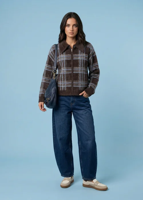 Urban Bliss Chocolate Check Zip Cardigan - L Image 1