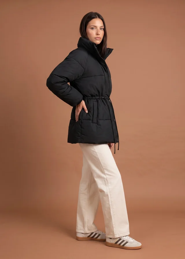 Urban Bliss Black Waisted Puffer Coat
