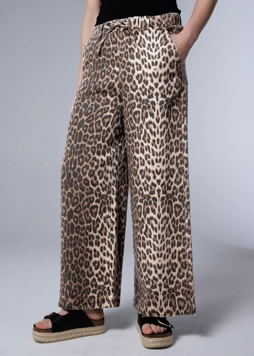 Brown Animal Print Mid Rise Wide Leg Comfort Jeans - Size 24 29 leg Image 2