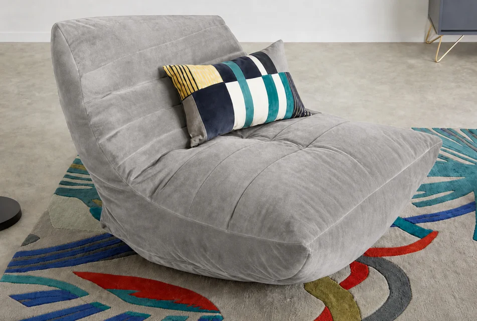 Kaikoo Grey Velvet Lounger Large