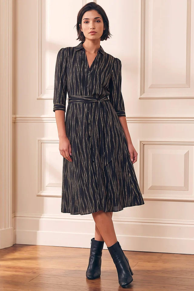 Roman Black Petite Abstract Shirt Dress
