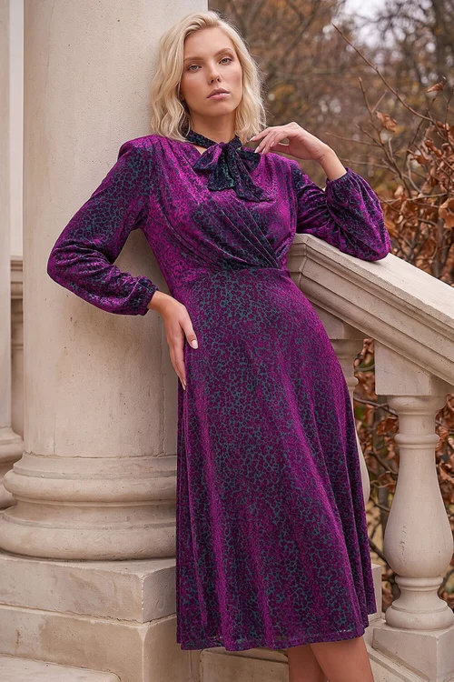 Roman Wine Petite Tie Neck Midi Dress - 8 Image 1