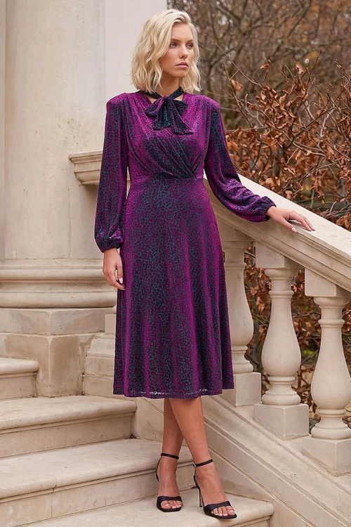 Roman Wine Petite Tie Neck Midi Dress - 8 Image 2