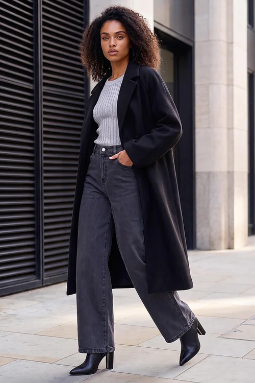 Dusk Black Single Breasted Longline Coat - 16 Image 1