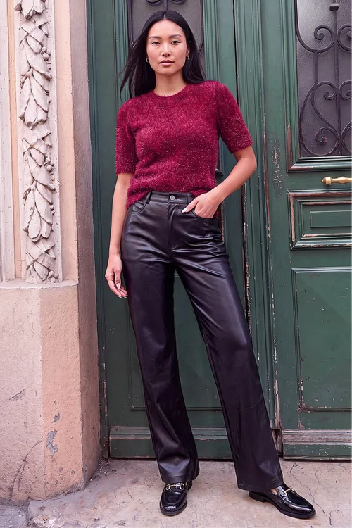 Roman Black Faux Leather Straight Leg Jean - 20 Image 2