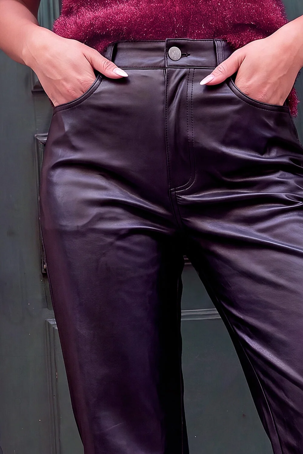 Roman Black Faux Leather Straight Leg Jean - 20 Image 4