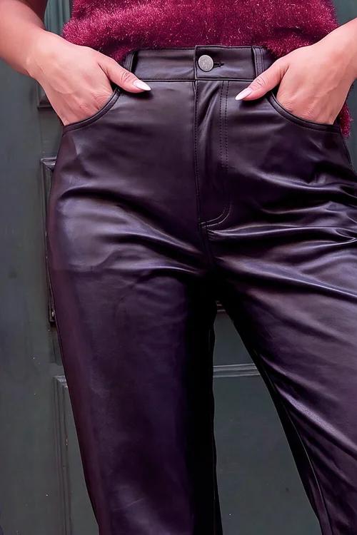 Roman Black Faux Leather Straight Leg Jean - 20 Image 4
