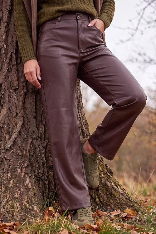 Roman Chocolate Faux Leather Straight Leg Jean - 14 Image 1