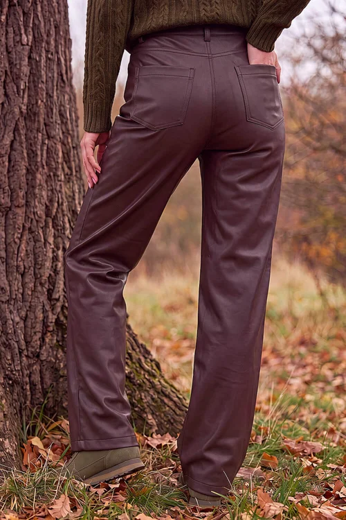 Roman Chocolate Faux Leather Straight Leg Jean - 14 Image 3