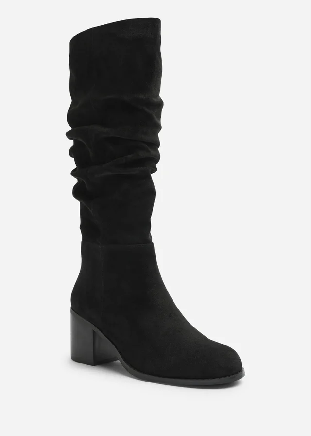Where's That From Kalenae Black Ruched Block Knee High Boot