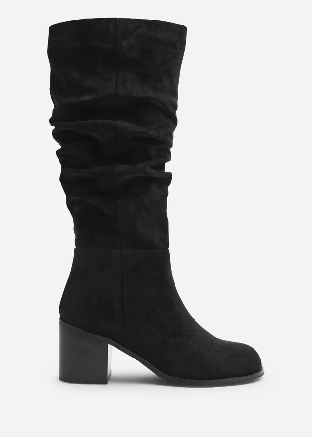 Where's That From Kalenae Black Ruched Block Knee High Boot