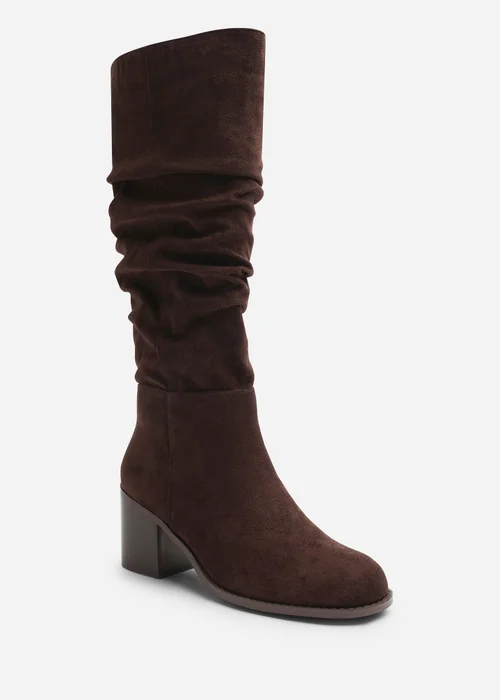 Where's That From Kalenae Dark Brown Ruched Block Knee High Boot - 5 Image 2