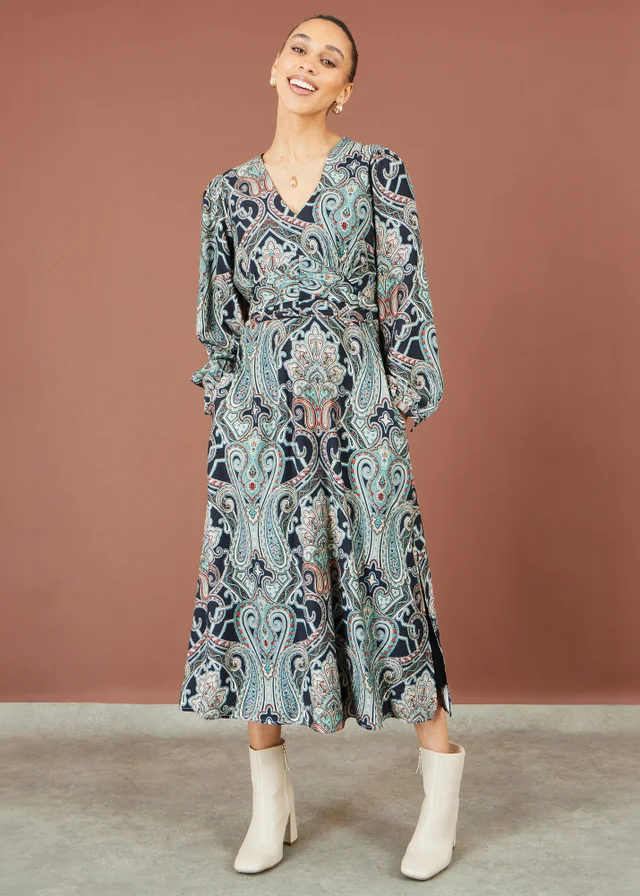 Yumi Green Paisley Print Midi Dress