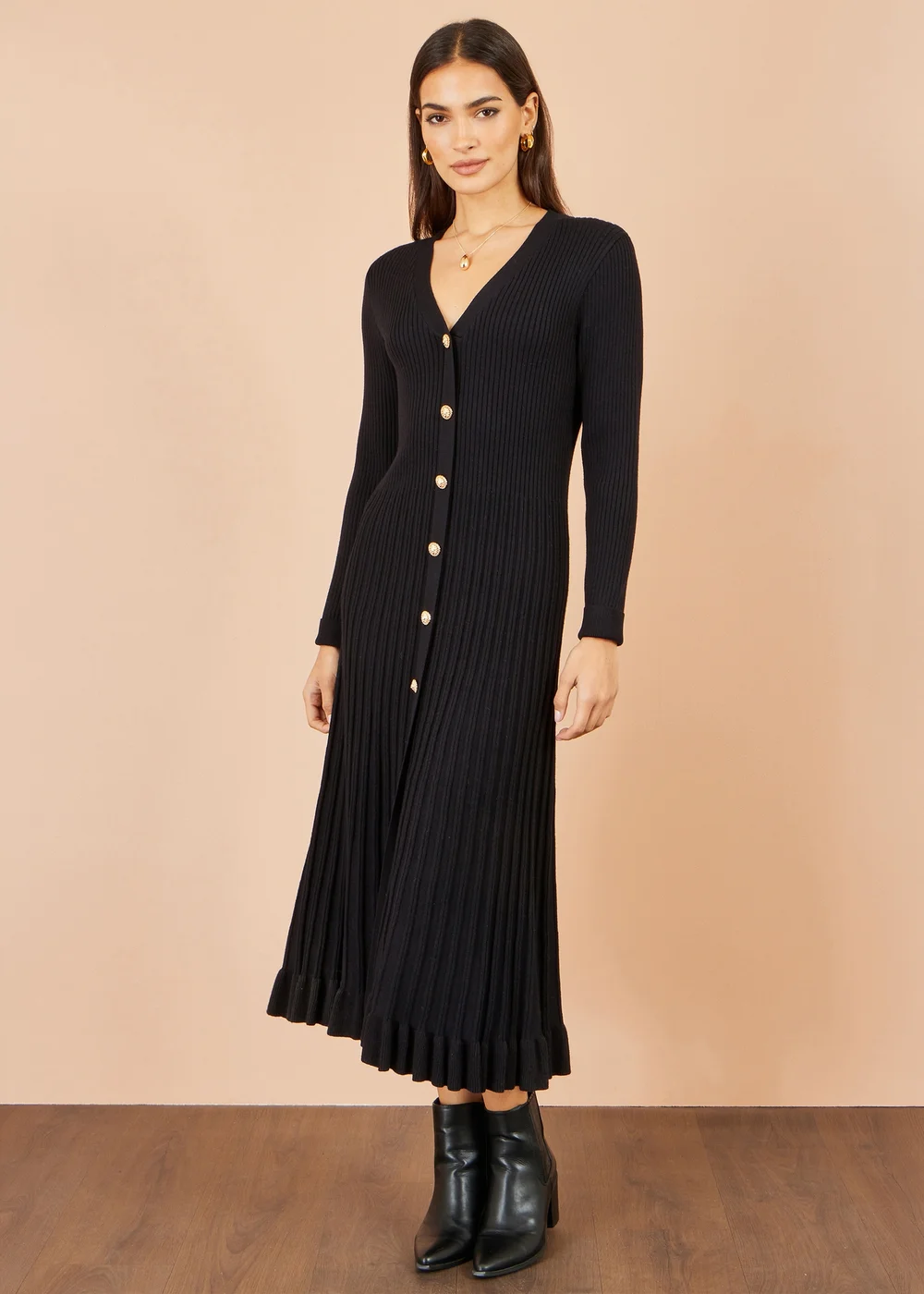 Yumi Black Viscose Knitted Midi Ribbed Dress - L Image 2