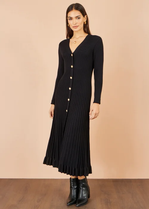 Yumi Black Viscose Knitted Midi Ribbed Dress - L Image 2