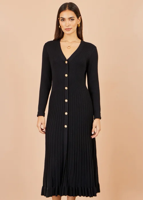 Yumi Black Viscose Knitted Midi Ribbed Dress - L Image 1