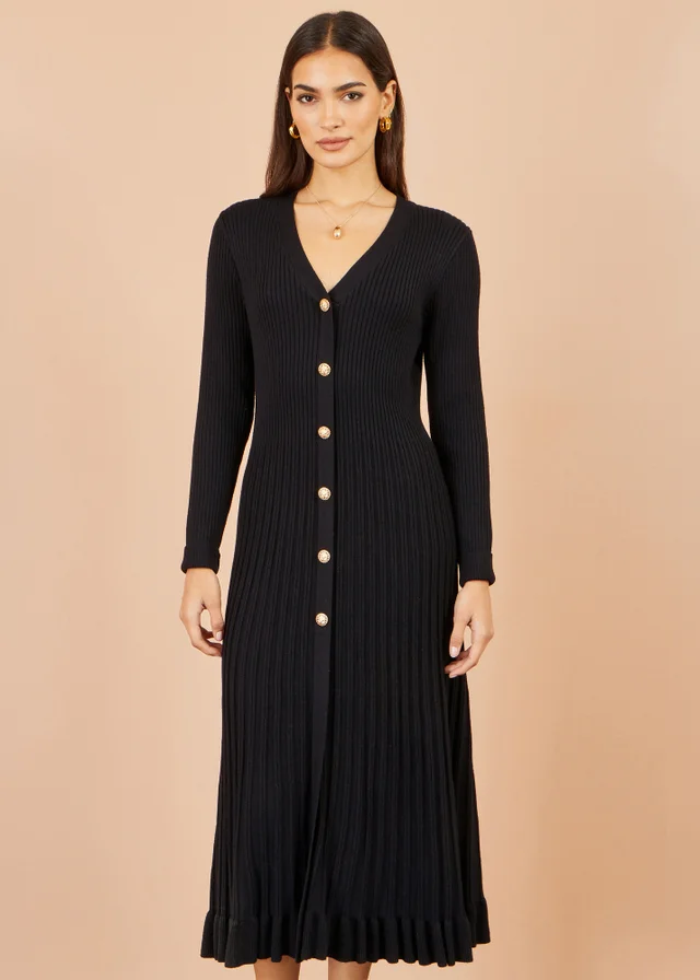 Yumi Black Viscose Knitted Midi Ribbed Dress
