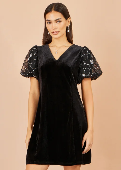 Yumi Black Velvet Tunic With Sequin Puff Sleeves - 8 Image 1