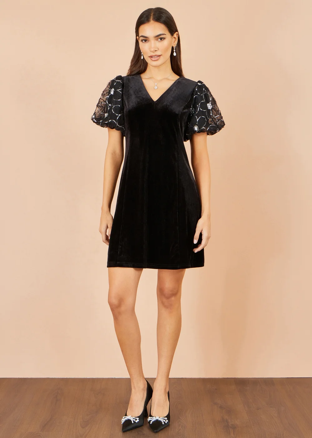 Yumi Black Velvet Tunic With Sequin Puff Sleeves - 8 Image 4