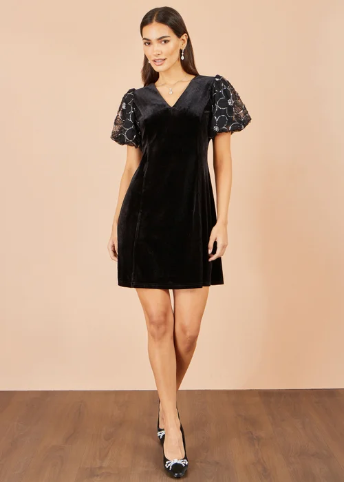 Yumi Black Velvet Tunic With Sequin Puff Sleeves - 8 Image 3