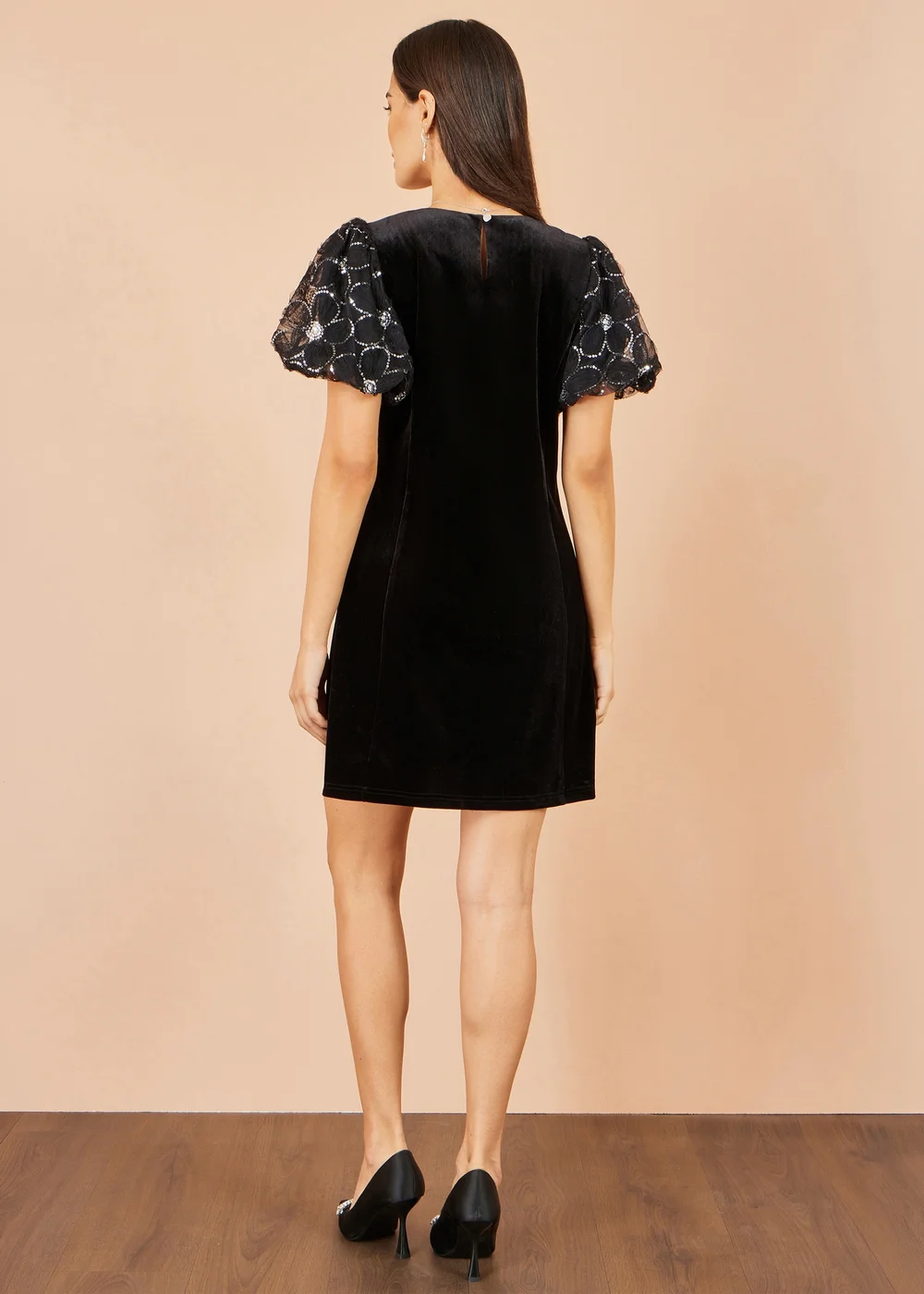 Yumi Black Velvet Tunic With Sequin Puff Sleeves - 8 Image 5