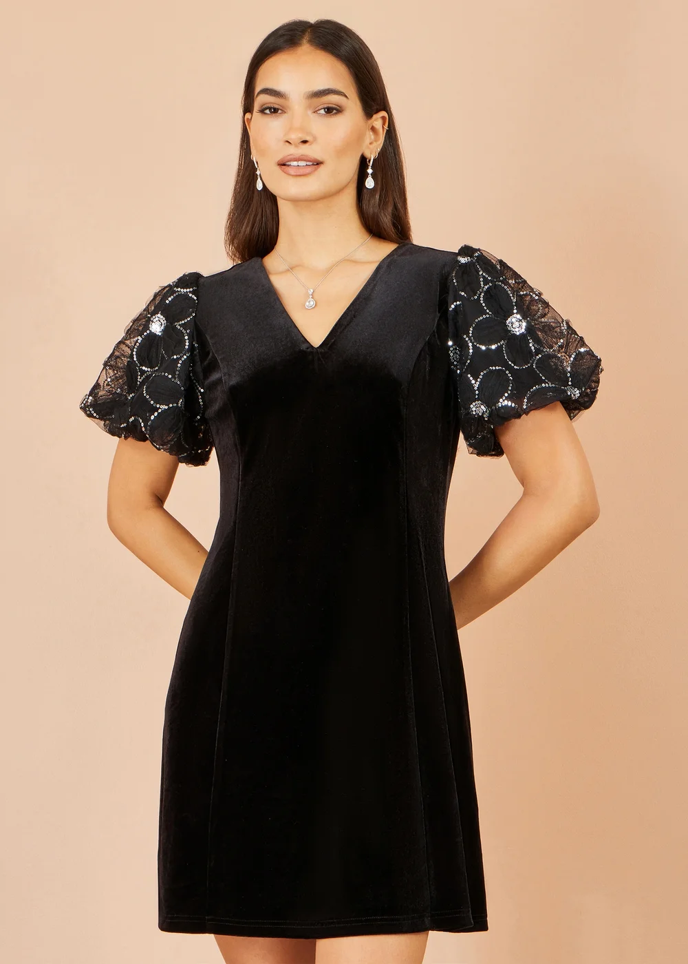 Yumi Black Velvet Tunic With Sequin Puff Sleeves - 8 Image 2