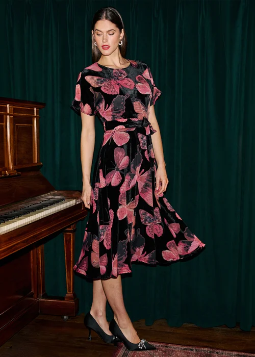 Yumi Black Velvet Butterfly Midi Dress - 8 Image 3