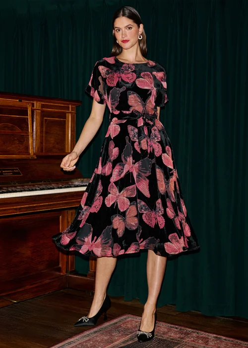 Yumi Black Velvet Butterfly Midi Dress - 8 Image 2