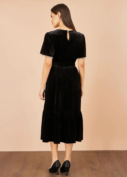 Yumi Black Velvet Midi Dress With Embellished Sleeve - 14 Image 2