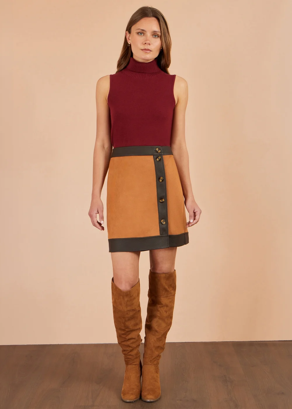 Yumi Brown Faux Suede Border Skirt - 10 Image 1