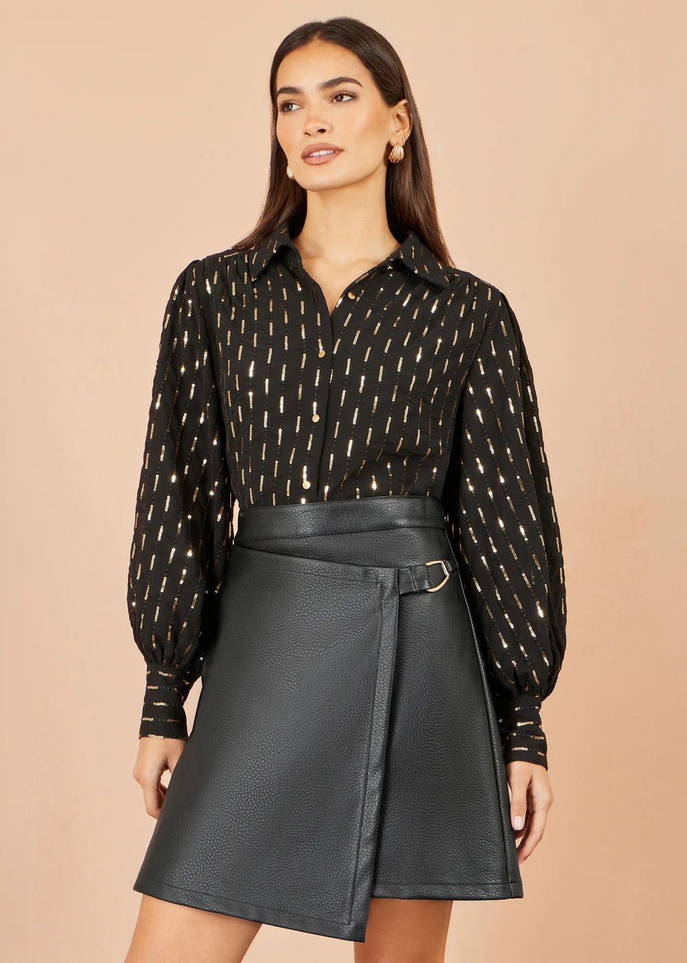 Yumi Black Faux Leather Wrap Skirt - 8 Image 2