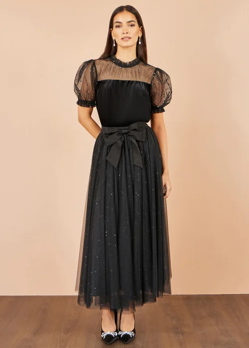 Yumi Black Velvet Mesh Embellished Top - 16 Image 2