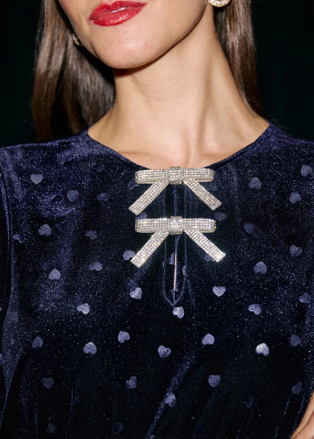 Yumi Navy Velvet Heart Top With Bow Detail - 20 Image 4