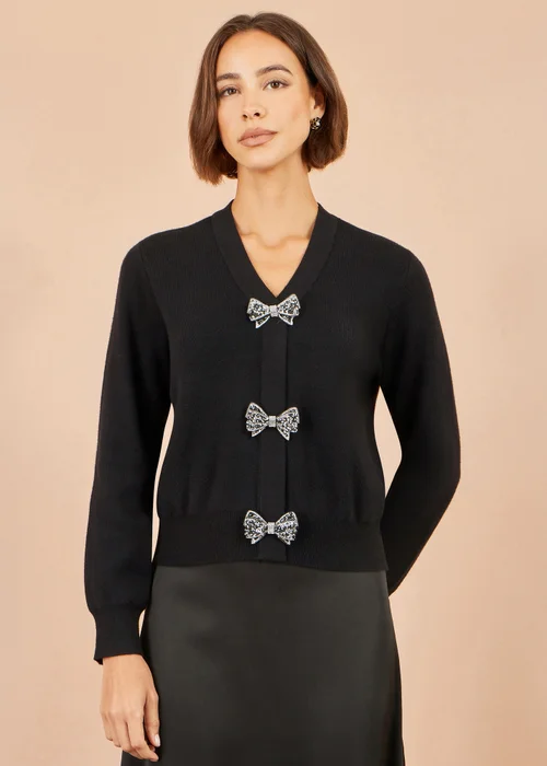 Yumi Black Sparkle Bow Cardigan - L Image 1