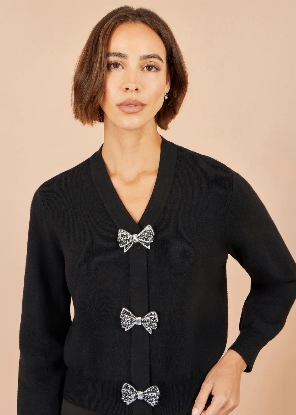 Yumi Black Sparkle Bow Cardigan - L Image 3