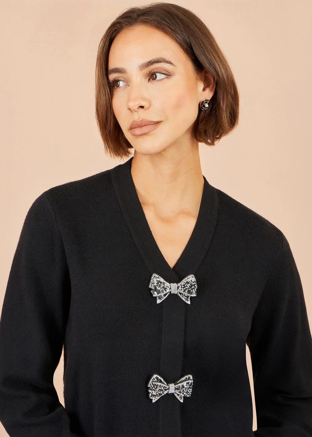 Yumi Black Sparkle Bow Cardigan - L Image 4