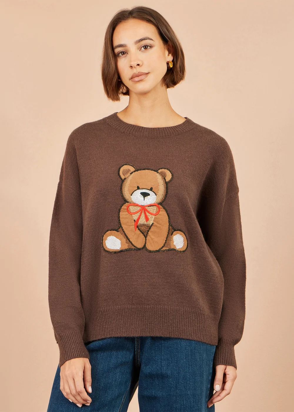 Yumi Brown Teddy Bear Relaxed Jumper - S/M Image 1