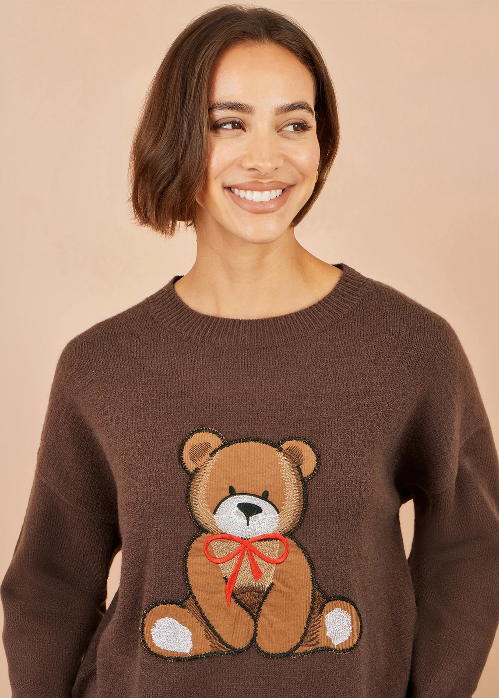 Yumi Brown Teddy Bear Relaxed Jumper - S/M Image 3