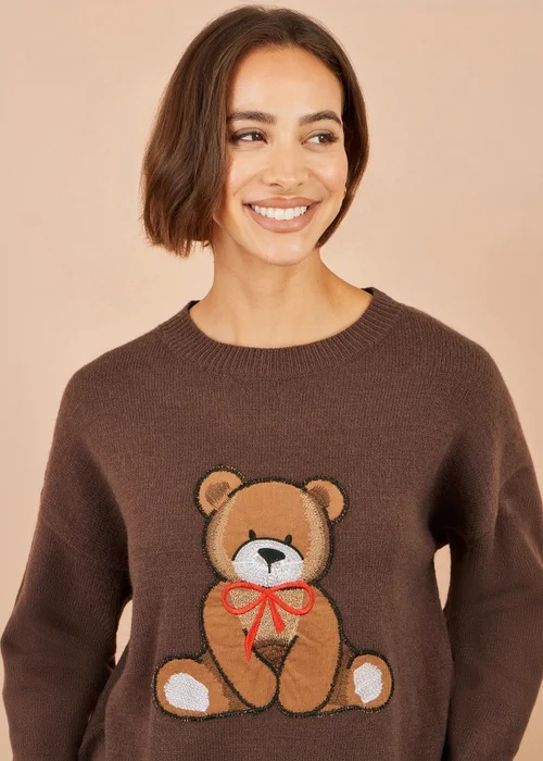 Yumi Brown Teddy Bear Relaxed Jumper - S/M Image 3
