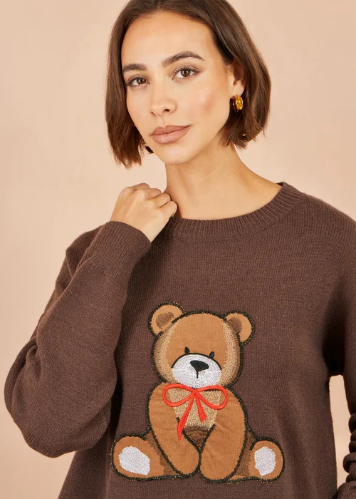Yumi Brown Teddy Bear Relaxed Jumper - S/M Image 4
