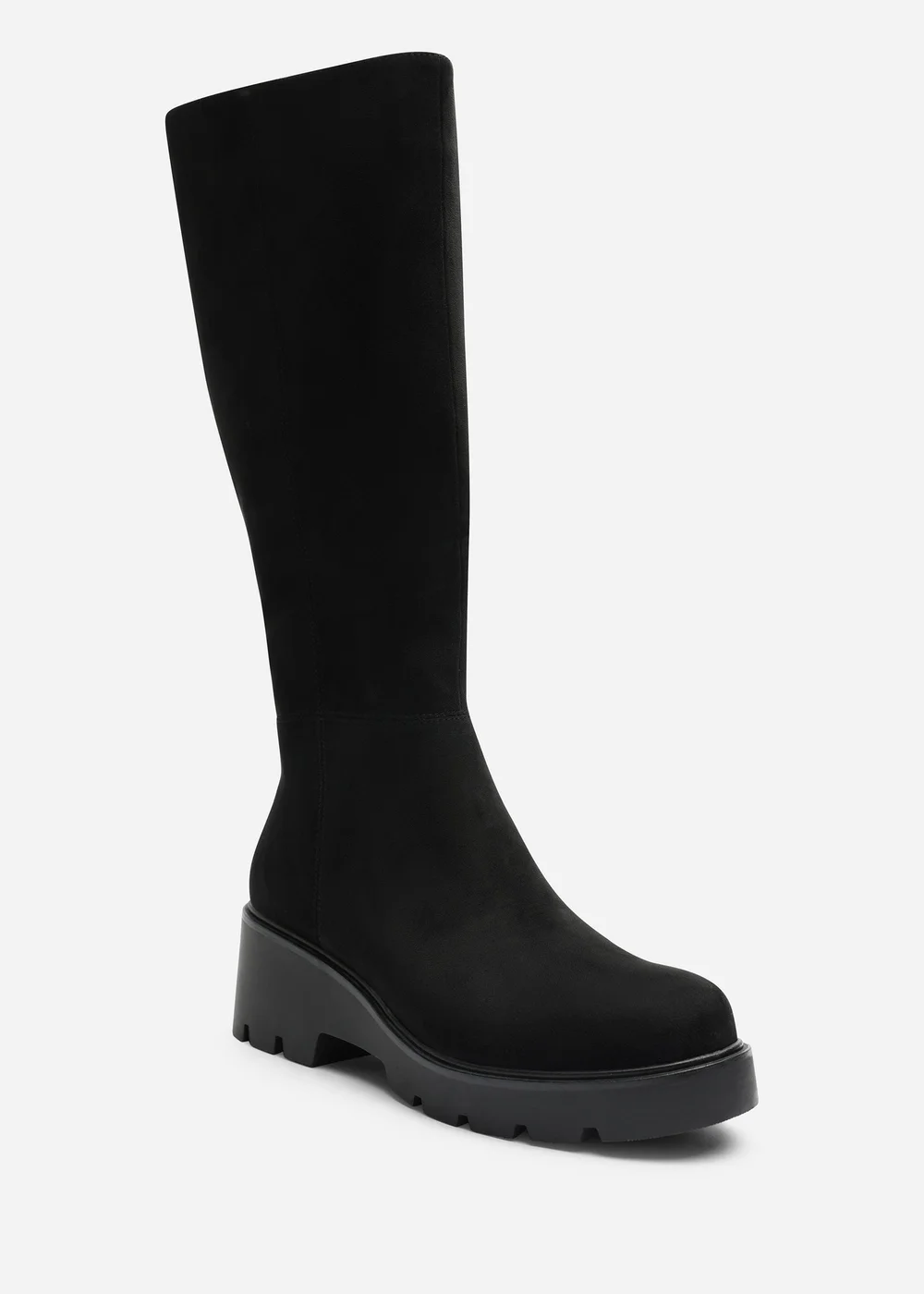 Where's That From Envara Black Wide Fit Knee High Wedge Boot With Stitch Panel Detailing - 7 Wide Image 2
