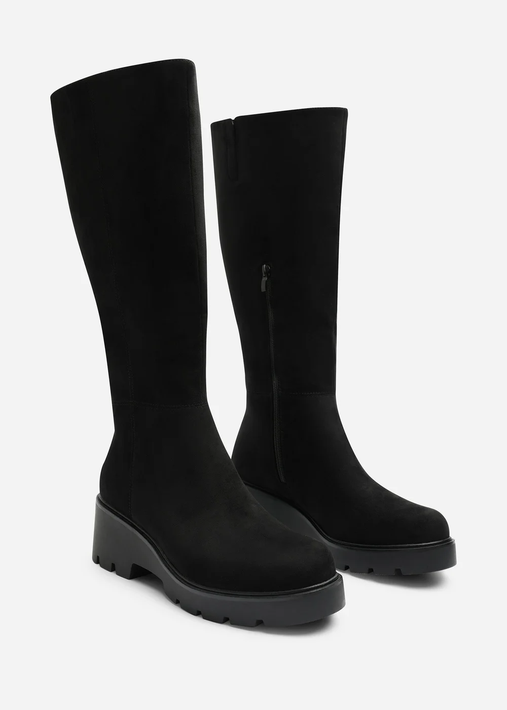 Where's That From Envara Black Wide Fit Knee High Wedge Boot With Stitch Panel Detailing - 7 Wide Image 3