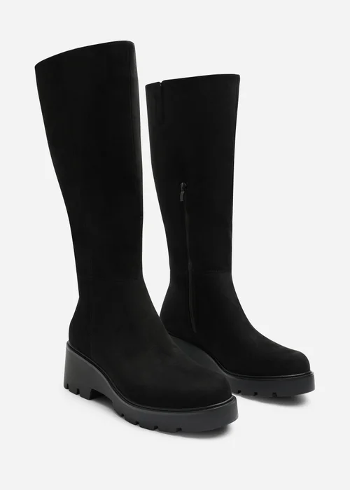 Where's That From Envara Black Wide Fit Knee High Wedge Boot With Stitch Panel Detailing - 7 Wide Image 3